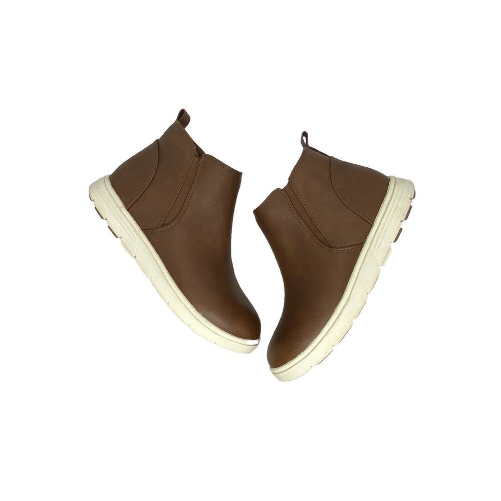 Cat & Jack Big Kids Abram Sneakers Side Zipper Faux Brown Leather Size 3 - Picture 2 of 12